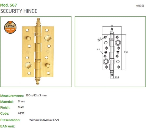Универсальная латунная петля Amig 567-150x80