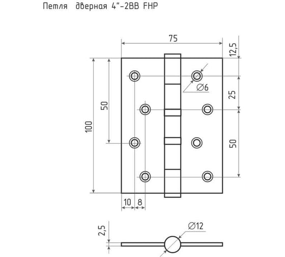 Универсальные дверные петли НОРА-М 4"-2ВВ 100x75x2,5 графит, 2 шт. 18540