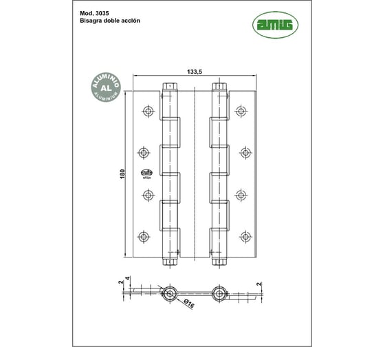 Пружинная двойная петля Amig алюминий, черная 3035-180х133,5х4 NE