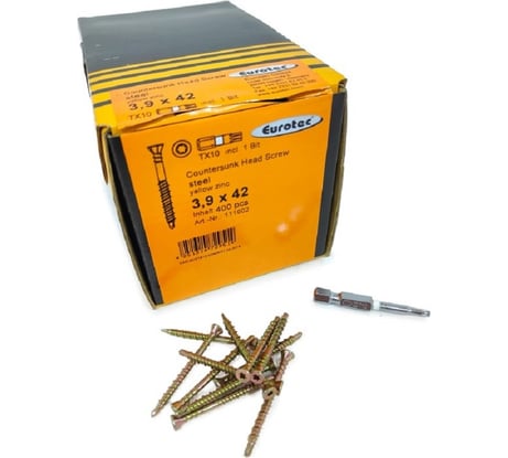 Саморезы Eurotec Countersunk Head Screw 3.9x42 TX10, потайной, сверло, 400 шт. + бита 111902