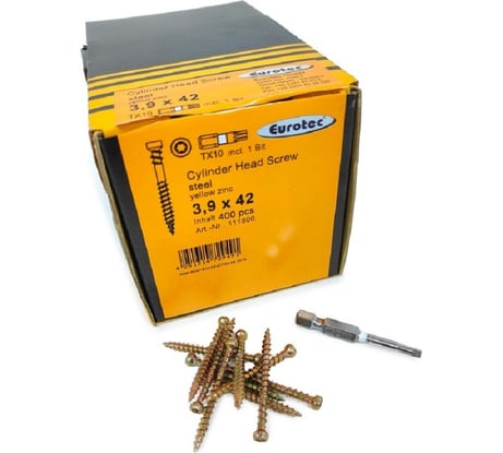 Саморезы Eurotec Cylinder Head Screw 3.9x42 TX10, цилиндр, 400 шт. + бита 111900
