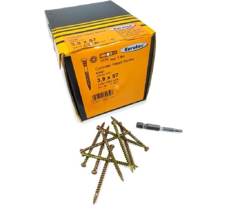Саморезы Eurotec Cylinder Head Screw 3.9x57 TX10, цилиндр, 250 шт. + бита 111901