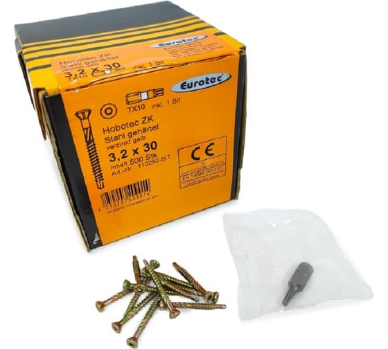 Саморезы Eurotec Hobotec ZK 3.2x30 TX10, трапеция, сверло, 500 шт. 110282