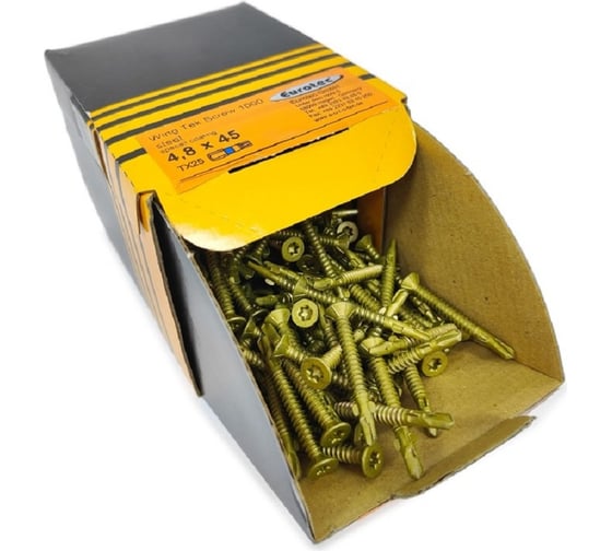 Саморезы Eurotec Wing Tek Srew 1000, 4.8x45, TX25, потайной, флюгель, 250 шт. 904336