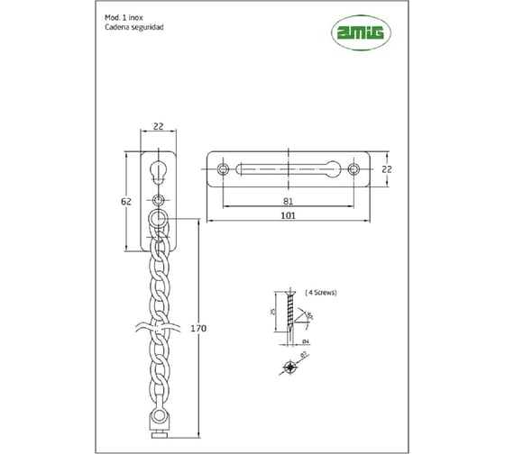 Цепь для двери Amig хромированная, матовая 1 CM