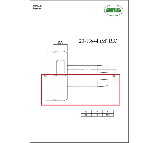 Ввертная петля Amig покрытие бихром, мама 20-13x44 (Н) BIC