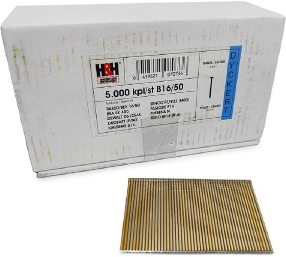 Отделочные гвозди H&H 16ga 50 мм, цинк, 5000 шт. B16/50 1