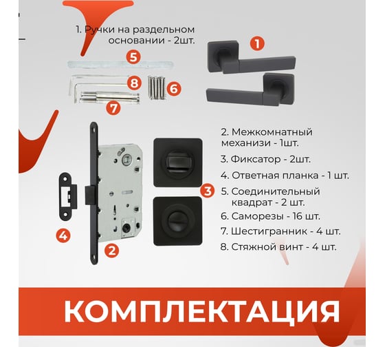 Дверная ручка r06.081 mbp с поворотником bk 0605 mbp и механизмом wc 410 b-s kevlar mbp VETTORE черный матовый 101