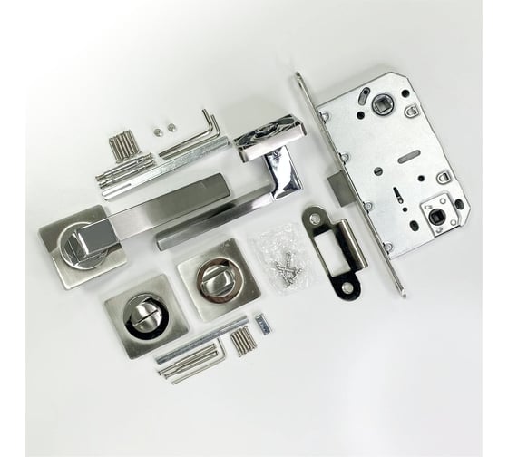 Дверная ручка r06.081 sn/cp с поворотником bk 0605 sn/cp и механизмом wc 410 b-s kevlar sn/cp VETTORE сатин/хром 104