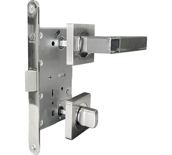 Дверная ручка r06.081 sn/cp с поворотником bk 0605 sn/cp и механизмом wc 410 b-s kevlar sn/cp VETTORE сатин/хром 104