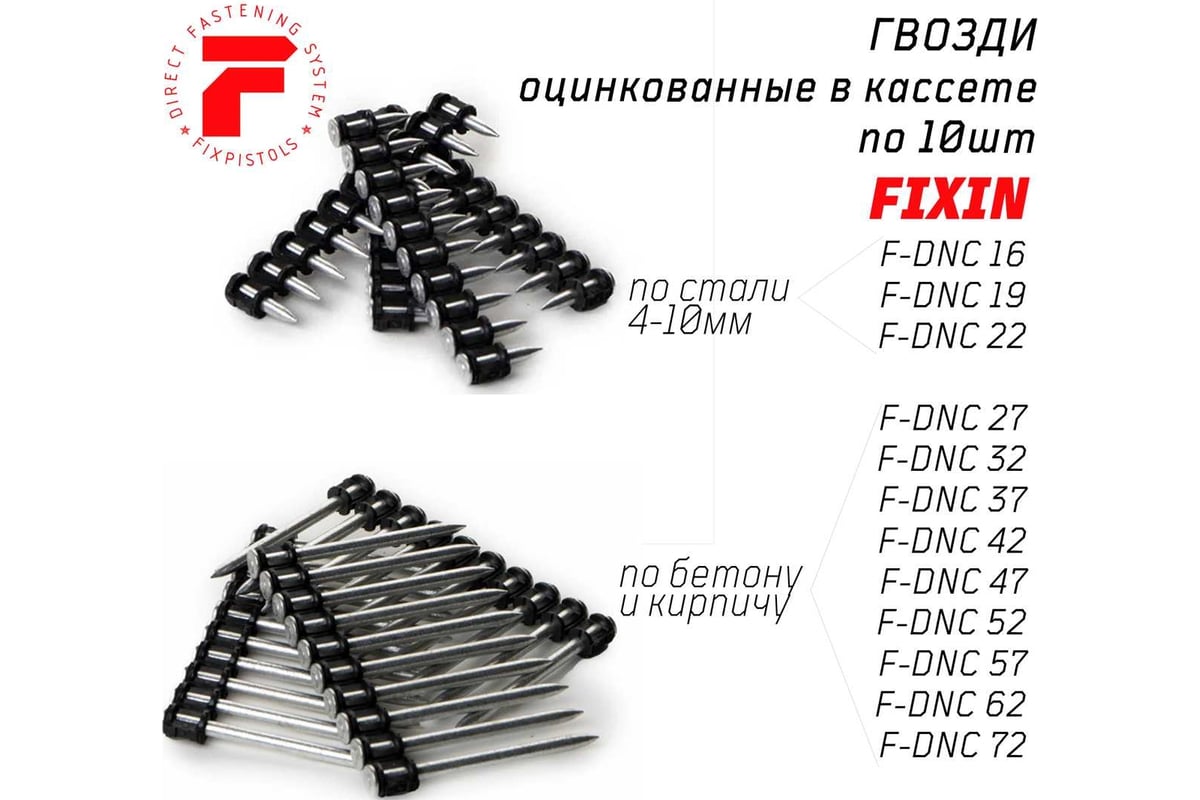 Гвоздь в кассете для порохового монтажного пистолета Fixpistols F-DNC19,  100 шт. 1-1-3-5285 - выгодная цена, отзывы, характеристики, фото - купить в  Москве и РФ