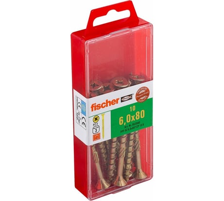Шуруп для дерева Fischer fpf-sz 6,0x80 yzp, жёлт. цинк, 10 шт. 653980