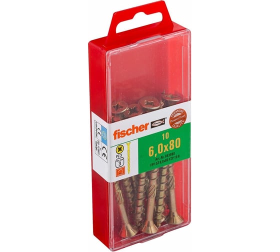 Шуруп для дерева Fischer fpf-sz 6,0x80 yzp, жёлт. цинк, 10 шт. 653980