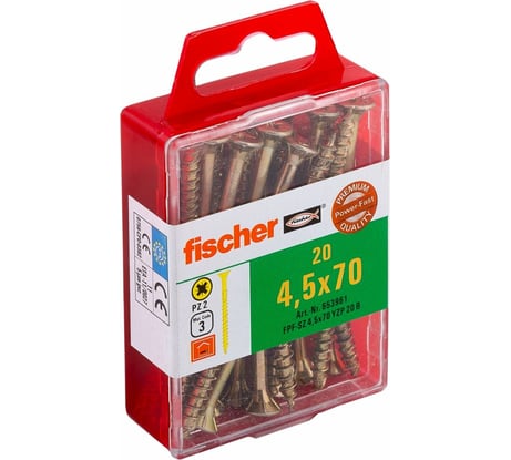 Шуруп для дерева Fischer fpf-sz 4,5x70 yzp, жёлт. цинк, 20 шт. 653961