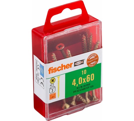 Шуруп для дерева Fischer fpf-sz 4,0x60 yzp, жёлт. цинк, 10 шт. 653950