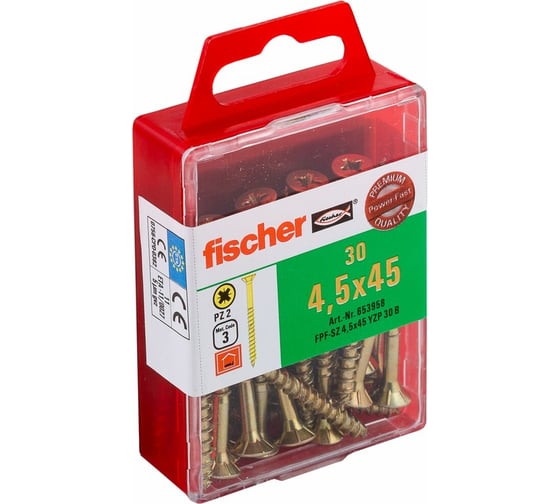 Шуруп для дерева Fischer fpf-sz 4,5x45 yzp, жёлт. цинк, 30 шт. 653958