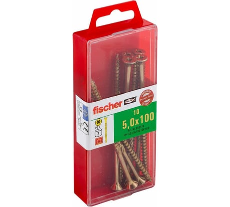 Шуруп для дерева Fischer fpf-sz 5,0x100 yzp, жёлт. цинк, 10 шт. 653974