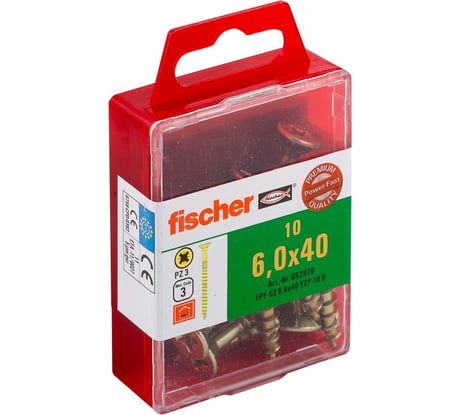 Шуруп для дерева Fischer fpf-sz 6,0x40 yzp, жёлт. цинк, 10 шт. 653976