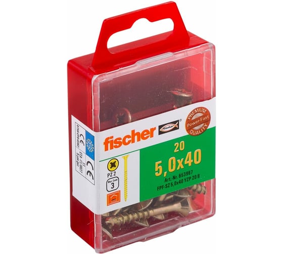 Шуруп для дерева Fischer fpf-sz 5,0x40 yzp, жёлт. цинк, 20 шт. 653967 1