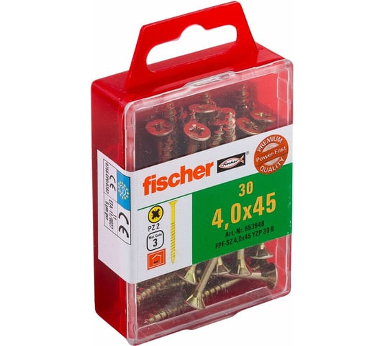 Шуруп для дерева Fischer fpf-sz 4,0x45 yzp, жёлт. цинк, 30 шт. 653948