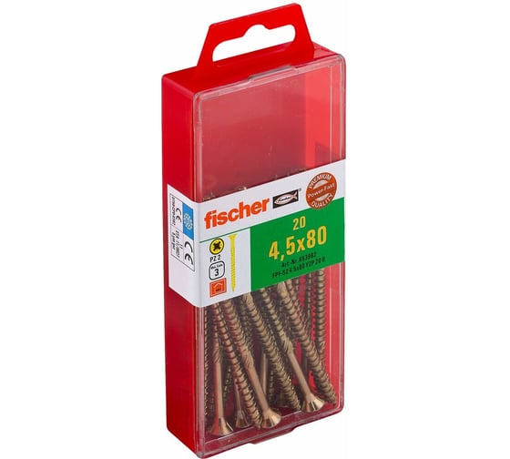Шуруп для дерева Fischer fpf-sz 4,5x80 yzp, жёлт. цинк, 20 шт. 653962