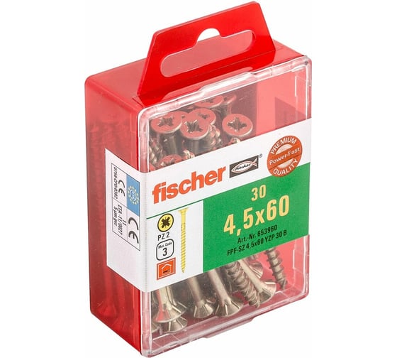 Шуруп для дерева Fischer fpf-sz 4,5x60 yzp, жёлт. цинк, 30 шт. 653960