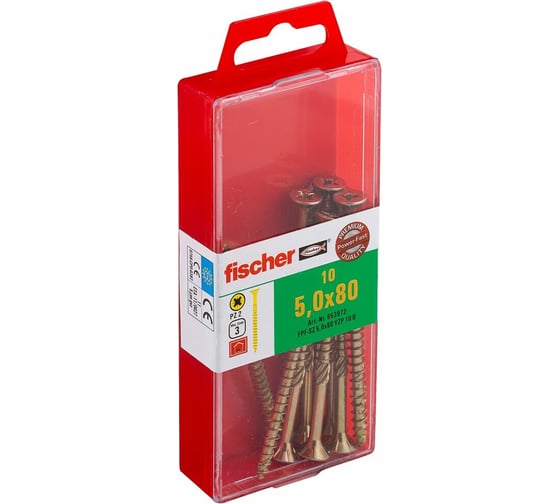 Шуруп для дерева Fischer fpf-sz 5,0x80 yzp, жёлт. цинк, 10 шт. 653972