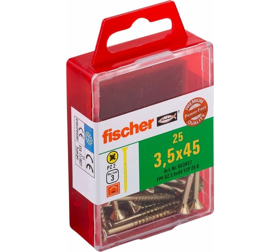 Шуруп для дерева Fischer fpf-sz 3,5x45 yzp, жёлт. цинк, 25 шт. 653937