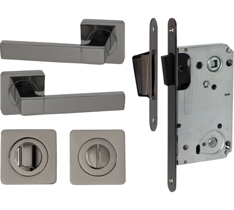 Дверная ручка r06.081 в комплекте с поворотником bk 0605 и механизмом wc 530 b-s magnet bn (черный глянцевый) VETTORE 107