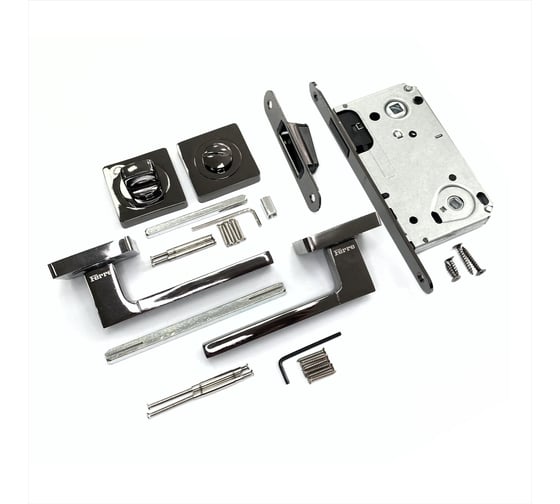 Дверная ручка r06.081 в комплекте с поворотником bk 0605 и механизмом wc 530 b-s magnet bn (черный глянцевый) VETTORE 107
