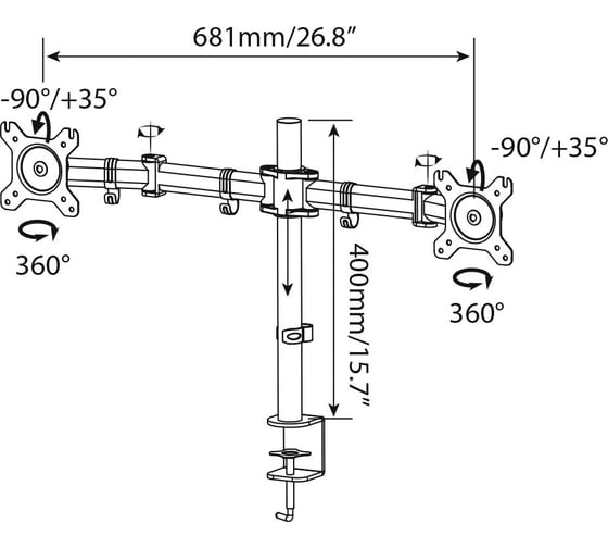 Кронштейн для мониторов CACTUS CS-VM-D29-BK черный, 13"-27" макс. 10 кг, настольный, поворот и наклон 441503