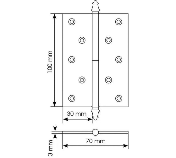 Латунная петля с коронкой MORELLI MB 100x70x3 SN R C -N правая, белый никель 9010229