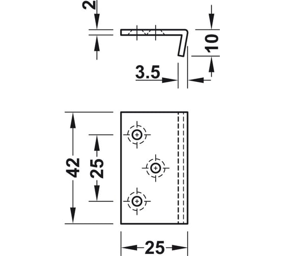Запорный уголок Hafele 42x25x10 мм, для замка с защелкой 232.37.991