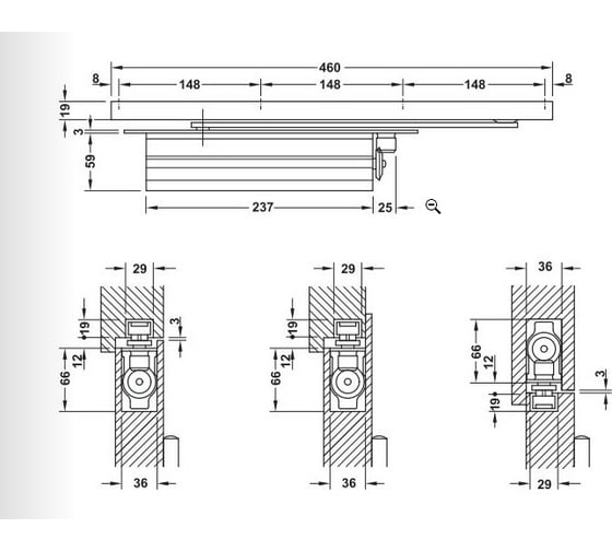 Доводчик Hafele DCL 33 черный, матовый, с фиксатором 931.84.233