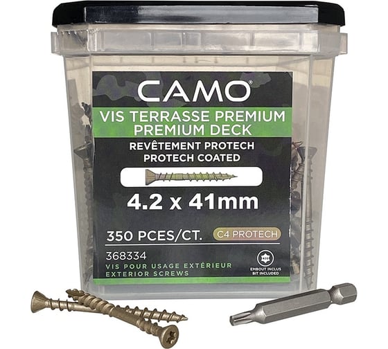 Саморезы с антикоррозийным покрытием для монтажа террас и фасадов Camo PREMIUM DECKING SCREW PROTECH 41x4.2 мм, C4, T20, 350 шт. 0 368104
