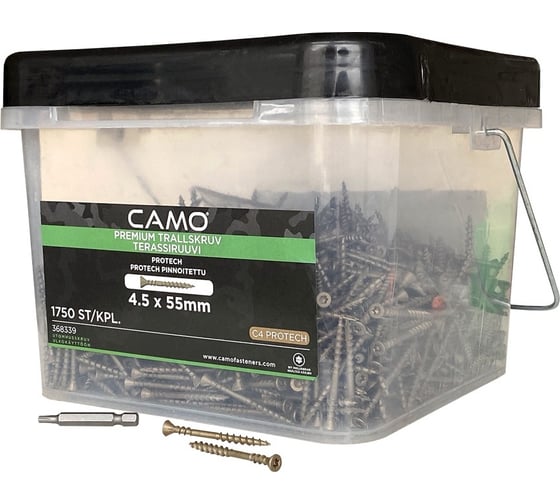 Саморезы с антикоррозийным покрытием для монтажа террас и фасадов Camo PREMIUM DECKING SCREW PROTECH 55x4.5 мм, C4, T20, 1750 шт. 0 368339