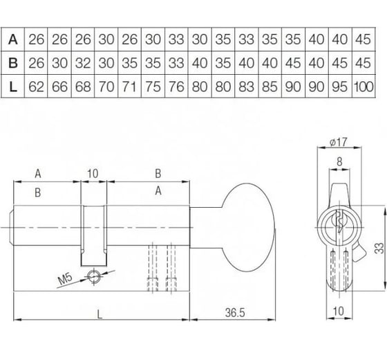 Цилиндровый механизм KALE KILIT 164GMC 45+10+35 M:90 мм, NP, 3K, STB, к-в 164GMC00243