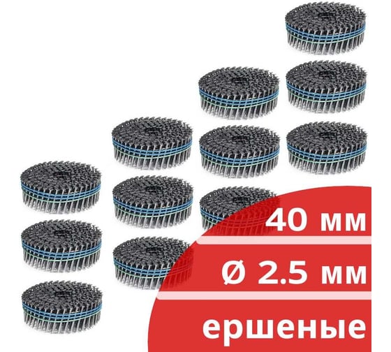 Барабанные гвозди КОРДЛЕНД 3600 шт. (12 кассет по 300 шт.) Ø 2,5 мм, длина 40 мм, Ø шляпки 6,5 мм, ершеные GVB-00003.12