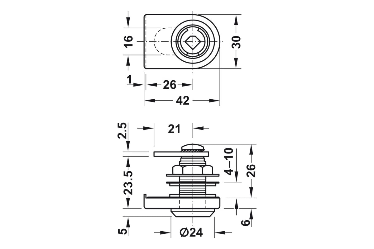 Рычажный замок для стеклянных дверей Hafele Symo никелированное ...
