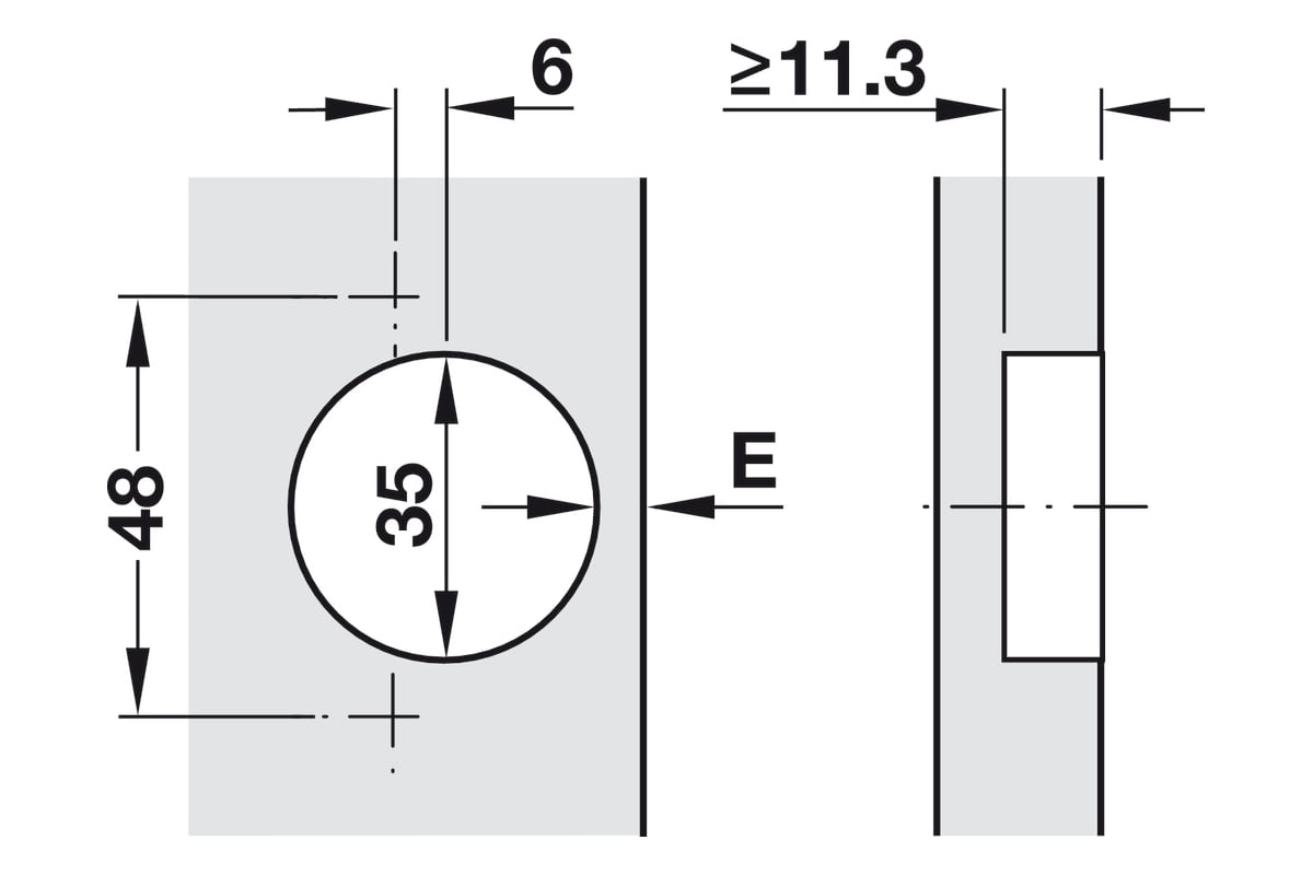 Петля Duomatic Standard 94 гр. для накладной двери (до 35 мм), схема 52/5,5 мм