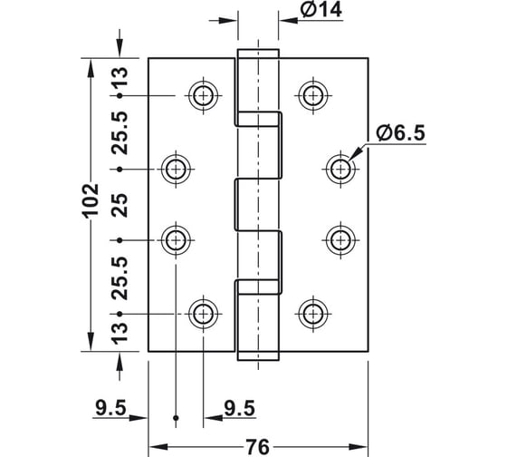 Петля Hafele карточная102x76x3мм нержавеющая сталь мат 926.98.040