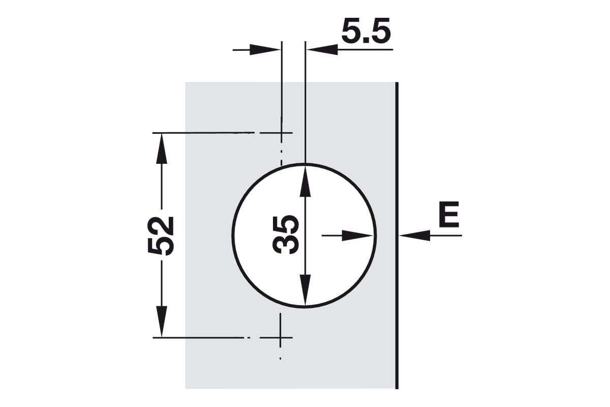 Петля Duomatic Standard 94 гр. для накладной двери (до 35 мм), схема 52/5,5 мм