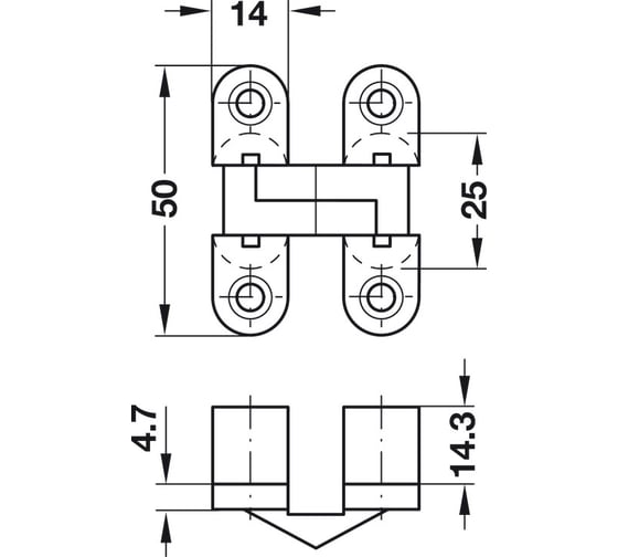 Скрытая петля Hafele, никель, 14x50 мм 341.25.712