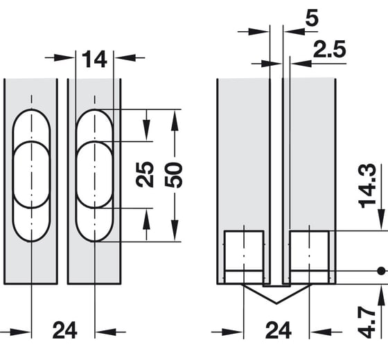 Скрытая петля Hafele, никель, 14x50 мм 341.25.712