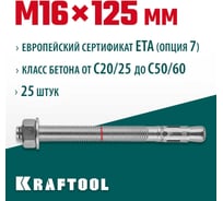 Клиновой анкер KRAFTOOL оцинкованный, М16x125, 25 шт. 302184-16-125