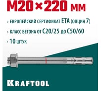 Клиновой анкер KRAFTOOL оцинкованный, М20x220, 10 шт. 302184-20-220
