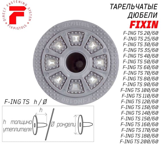Тарельчатый дюбель для газобетона Fixpistols F-ING100/60, 100 шт. 2-1-6-1364