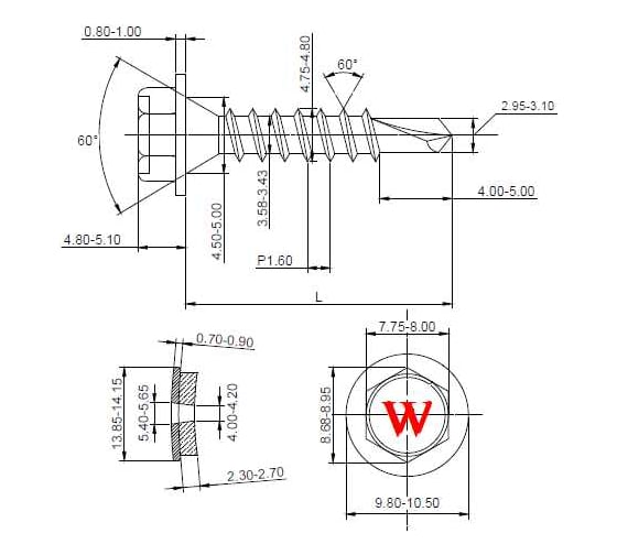 Саморез кровельный по дереву HARDWEX ТМ HWX2-W-P5-4.8x19 мм, св.№1, RAL 6002, 250 шт. 5190000000904