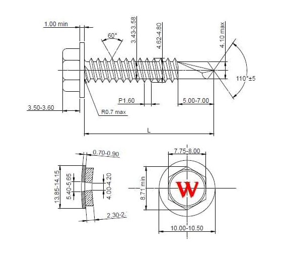 Саморез кровельный по металлу HARDWEX ТМ HWX4-W-P7-4.8x25 мм, св.№3, RAL 1018, 250 шт. 5190000001390