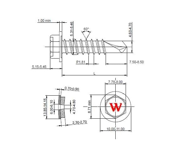 Саморез кровельный по металлу HARDWEX ТМ HWX7-W-P9-5.5x19 мм, св.№3, RAL 7024, 250 шт. 5190000023682